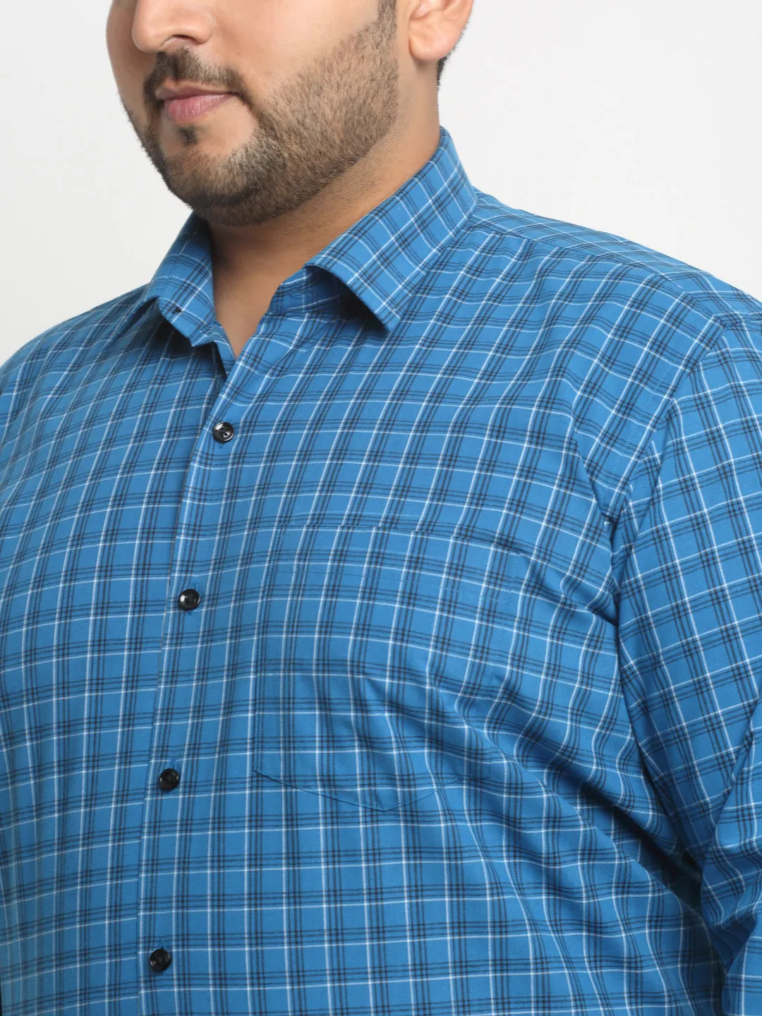 plusS Plus Size Blue Grid Tattersall Checked Opaque Formal Shirt