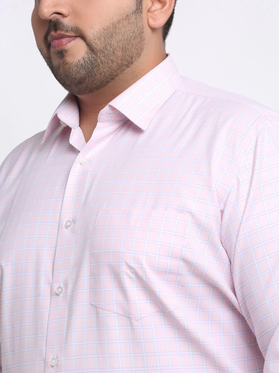 plusS Plus Size Pink Checked Cotton Formal Shirt