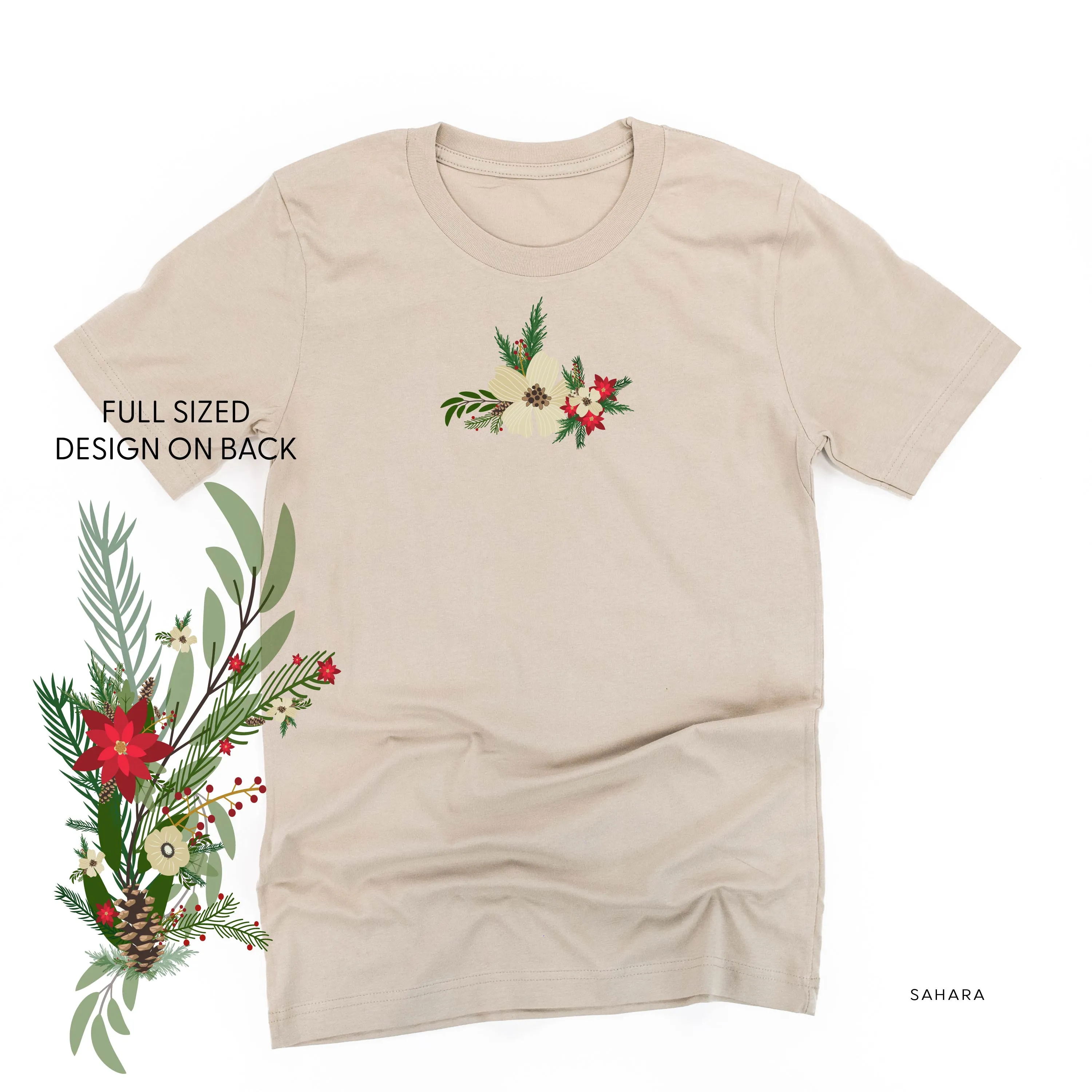 Poinsettia & Winter Flower Cascade (centered & b) - Unisex Tee