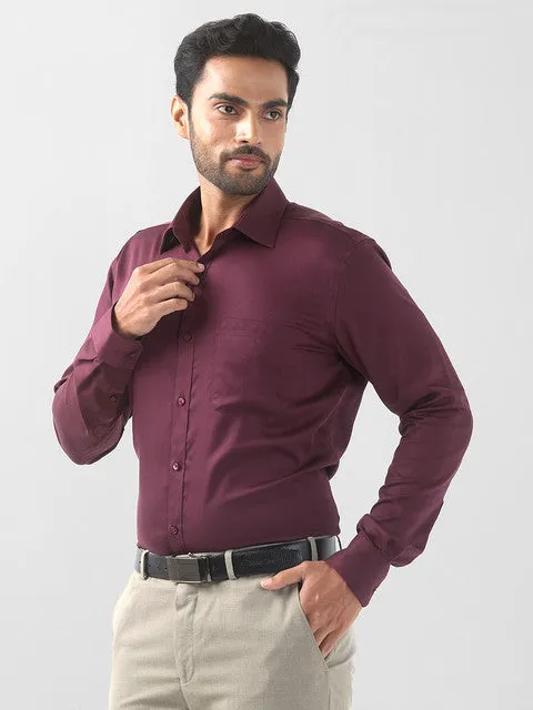 Raymond Men Maroon Solid Contemporary Fit Cotton Wrinkle Free Formal Shirt