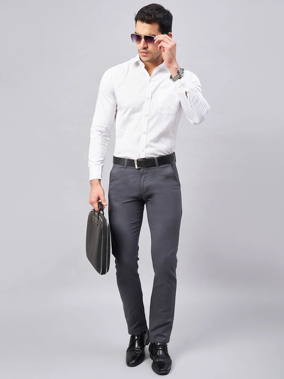 Regular Fit Formal Geometric White Shirt For Men