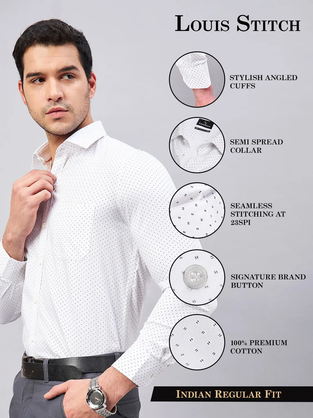 Regular Fit Formal Geometric White Shirt For Men
