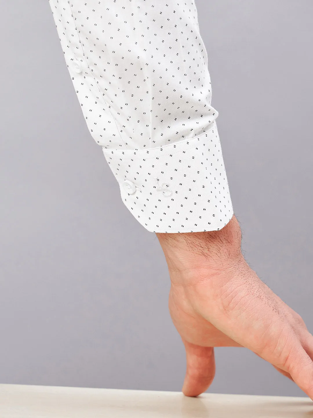 Regular Fit Formal Geometric White Shirt For Men