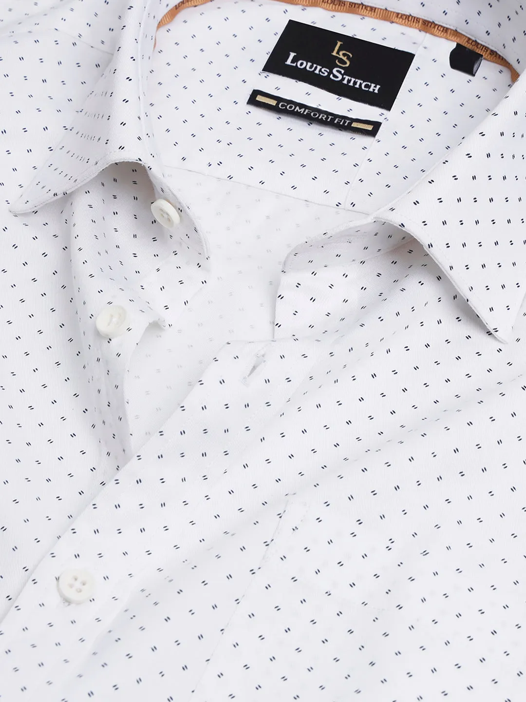 Regular Fit Formal Geometric White Shirt For Men