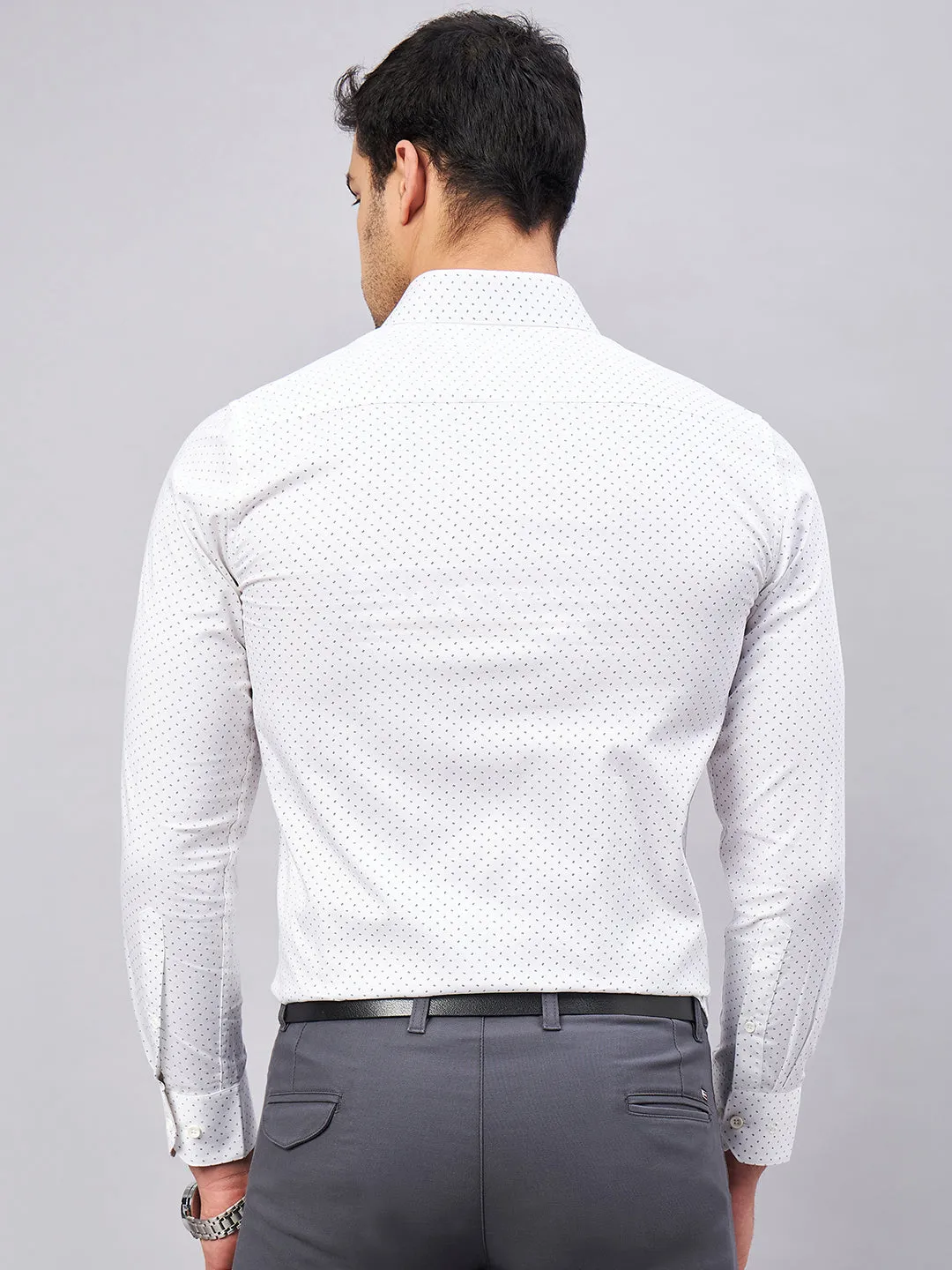 Regular Fit Formal Geometric White Shirt For Men