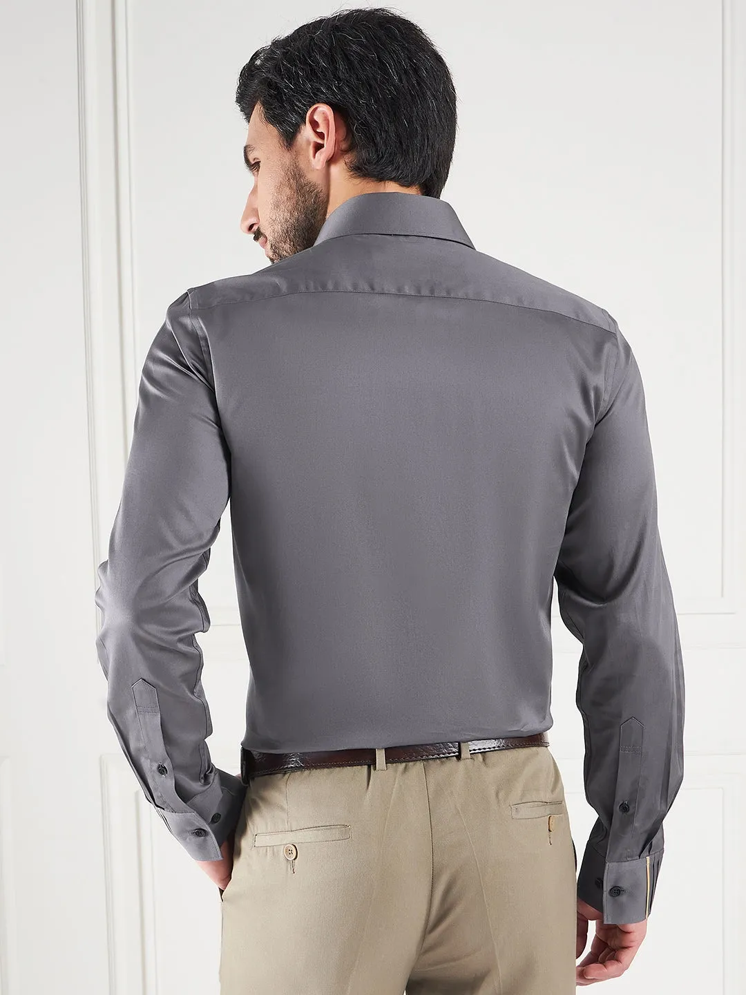 Regular Fit Solid Grey Shirt For Men
