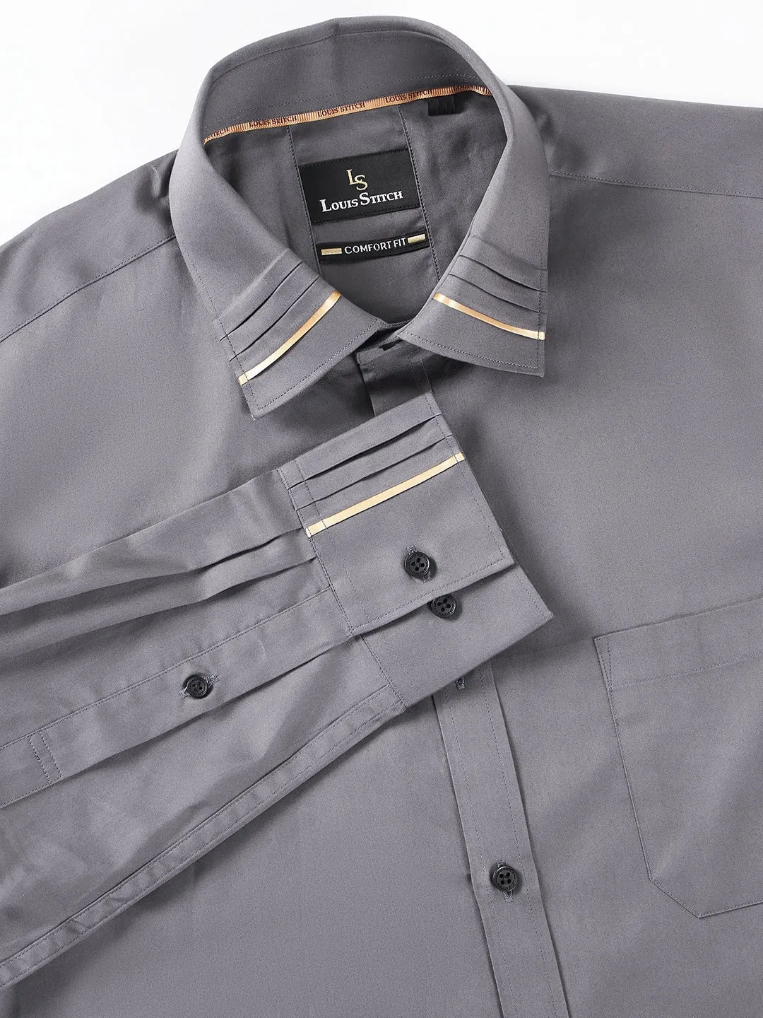 Regular Fit Solid Grey Shirt For Men