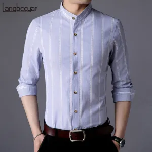 Shirt Mens Striped Long Sleeve Slim