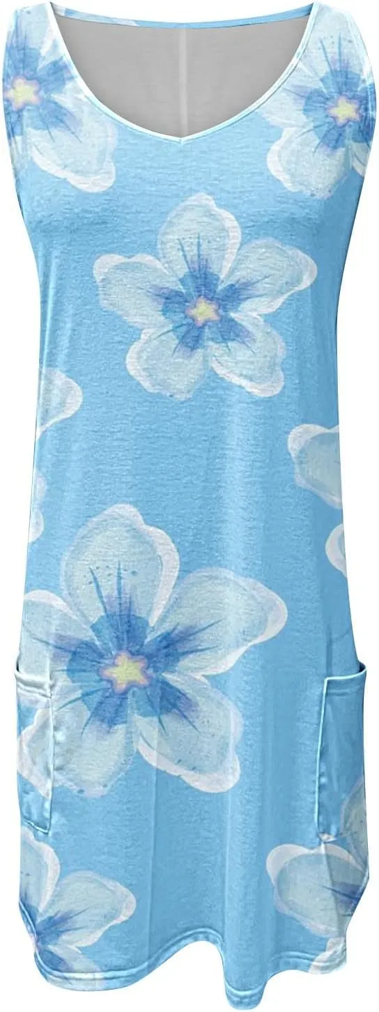 Sleeveless Summer Dresses for Women Aline Mini Dress Swing Dress Floral Printed Casual Dress Vacation Beach Dress