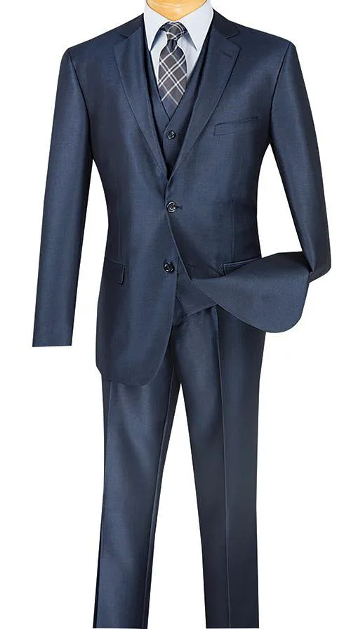 Slim Fit Textured Suit 3 Piece 2 Buttons in Midnight Blue