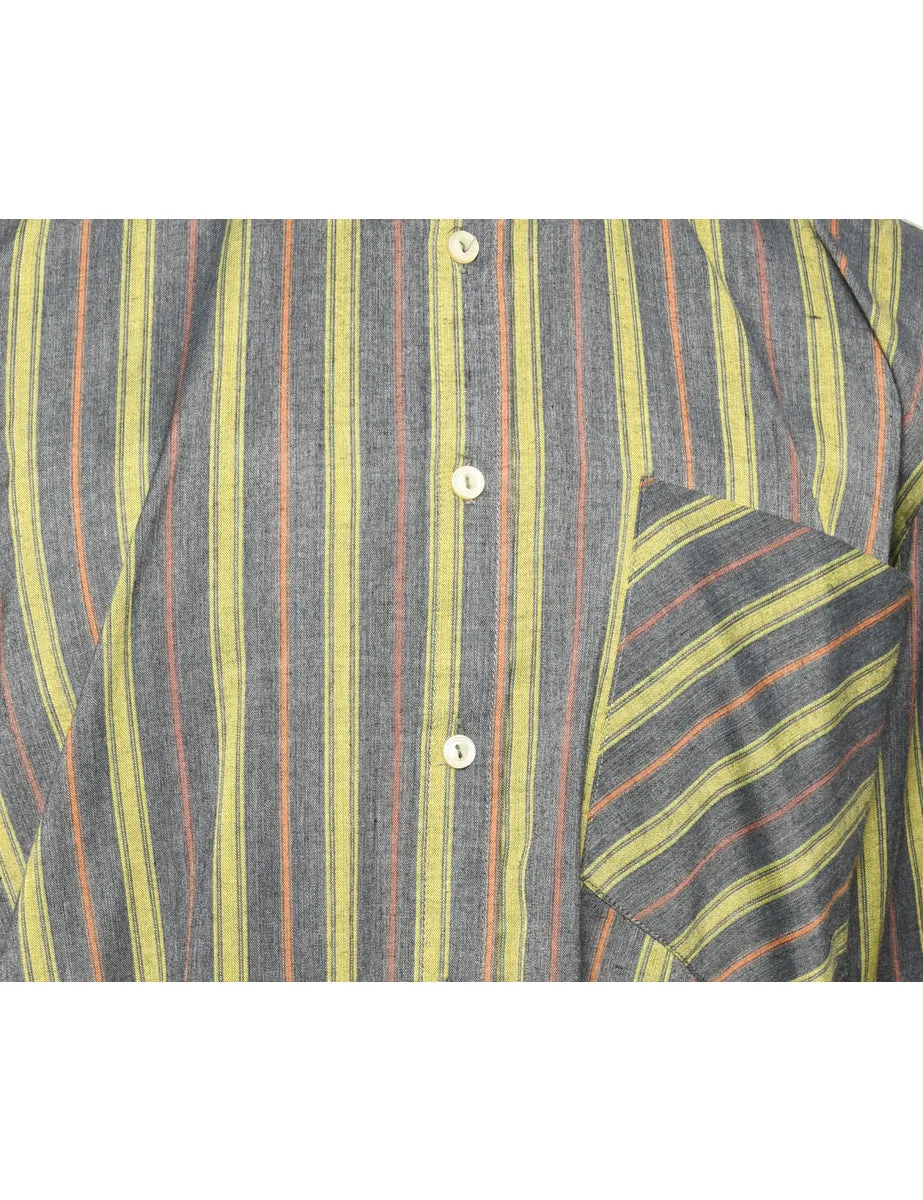 Striped Green, Grey & Orange Shirt - M