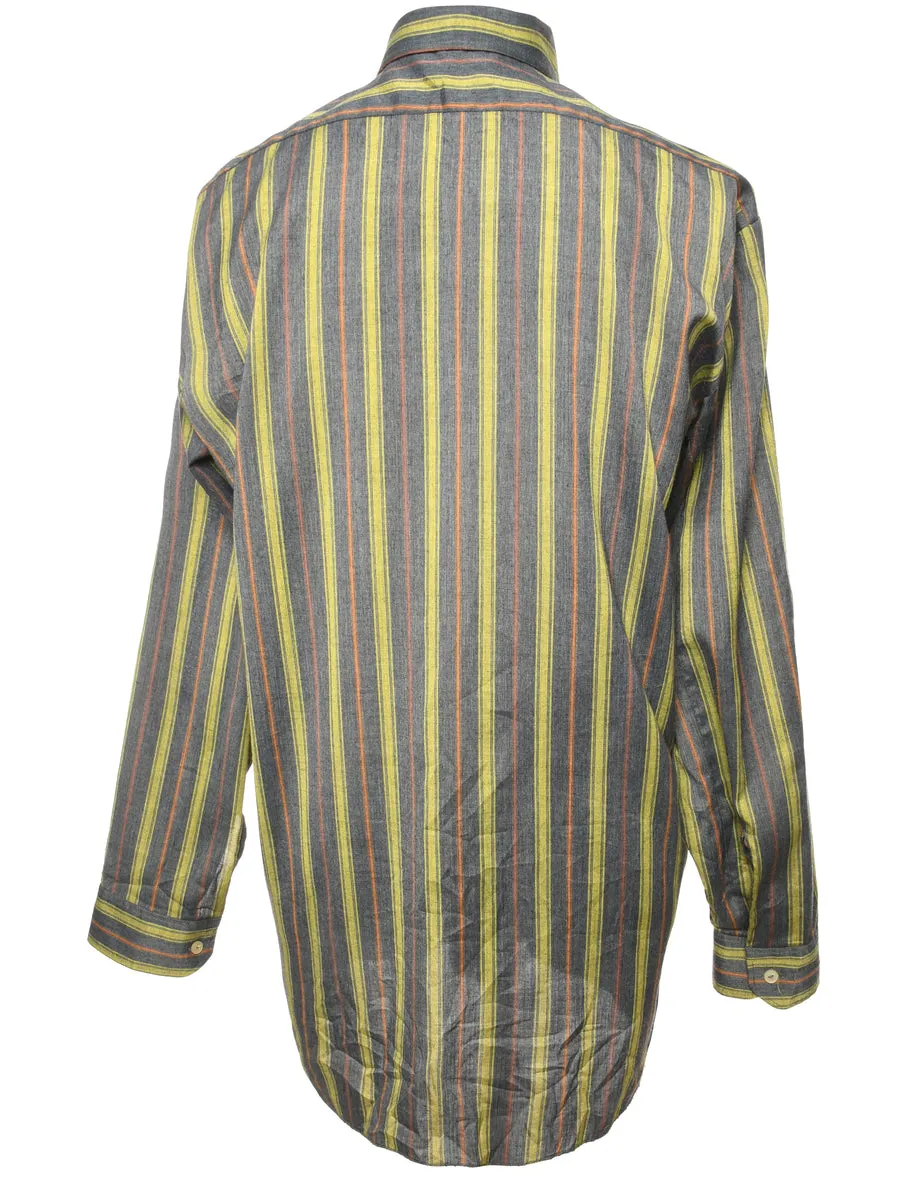 Striped Green, Grey & Orange Shirt - M