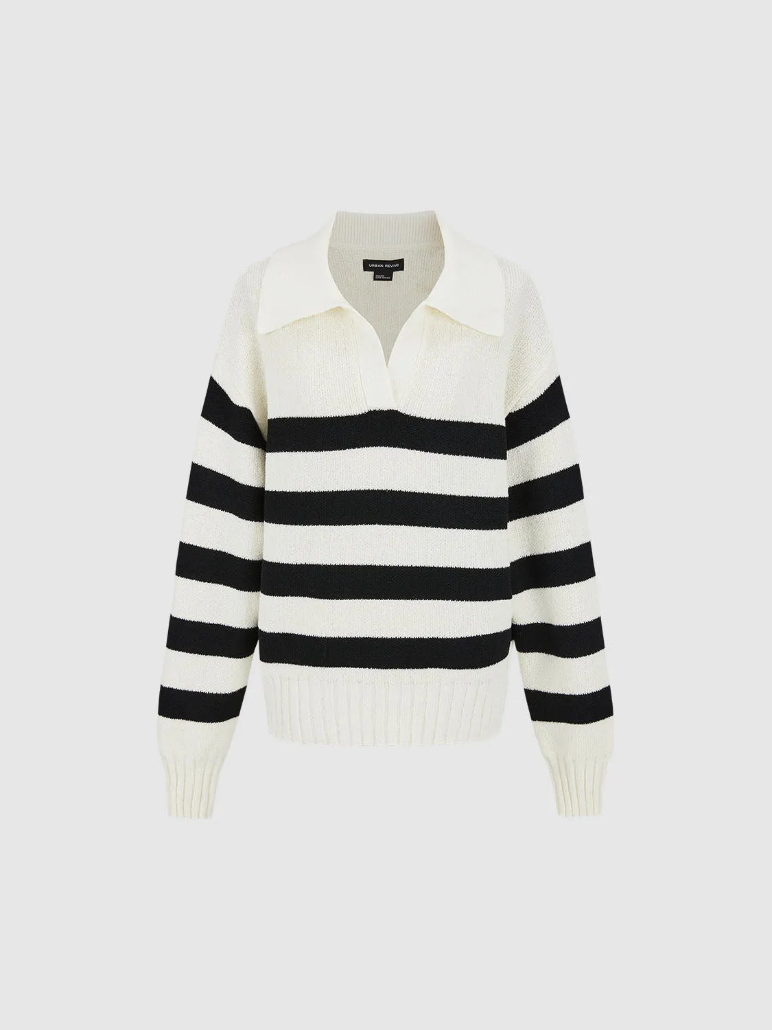 Striped Lapel Knitted T-Shirts