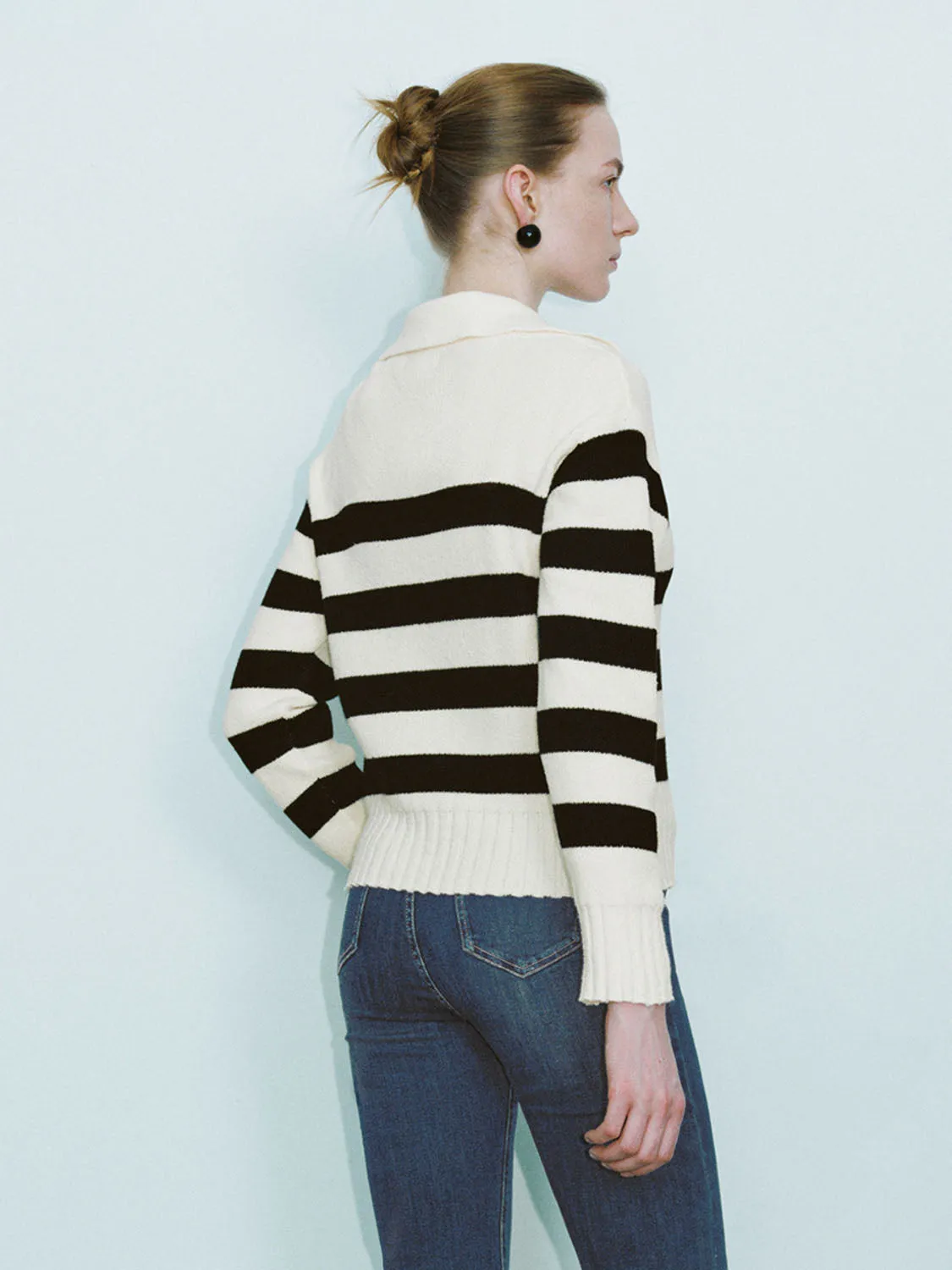 Striped Lapel Knitted T-Shirts