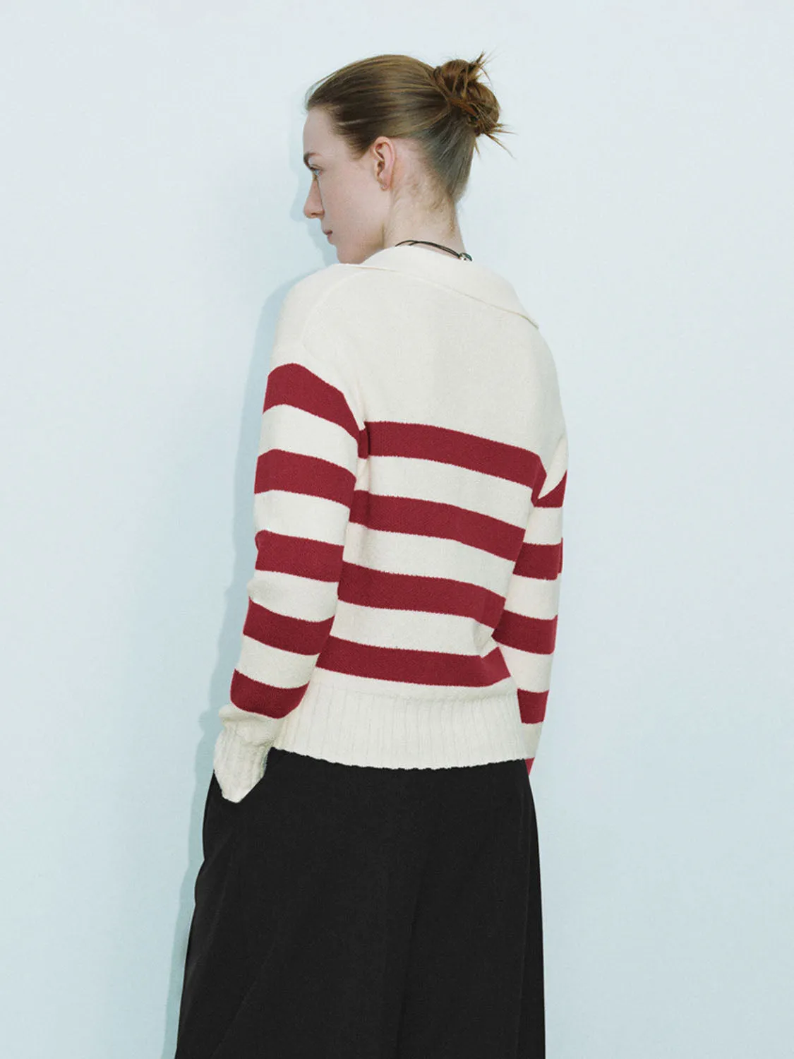 Striped Lapel Knitted T-Shirts