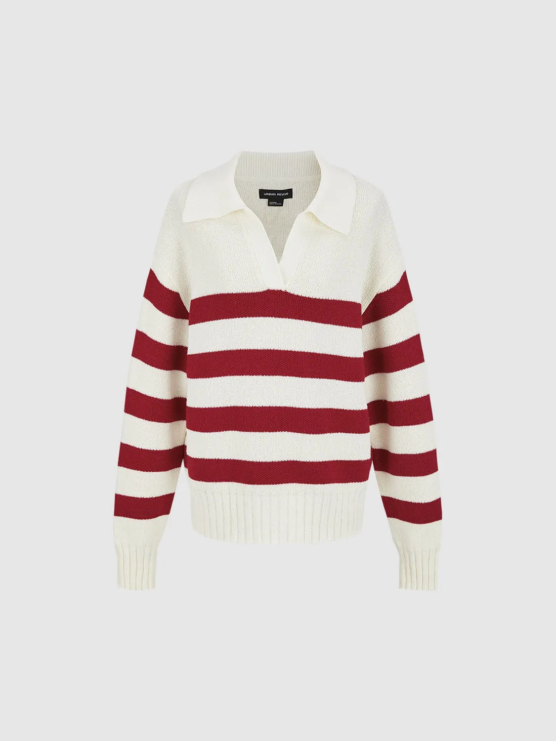 Striped Lapel Knitted T-Shirts
