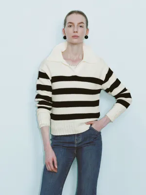 Striped Lapel Knitted T-Shirts