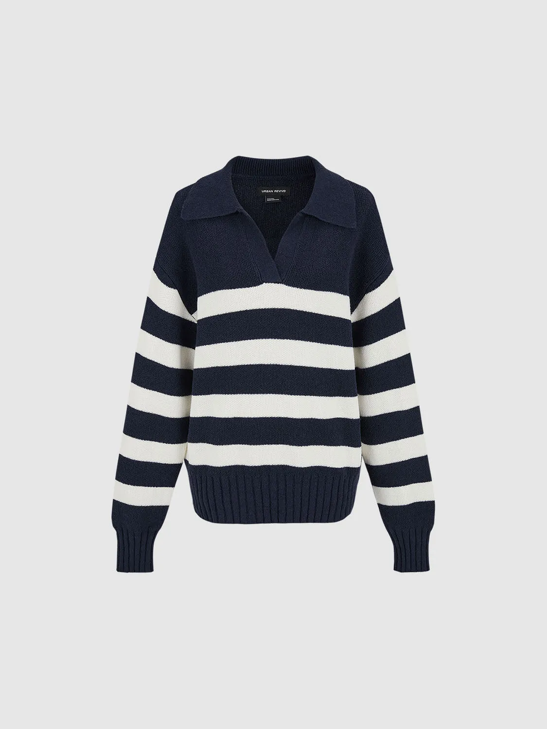 Striped Lapel Knitted T-Shirts