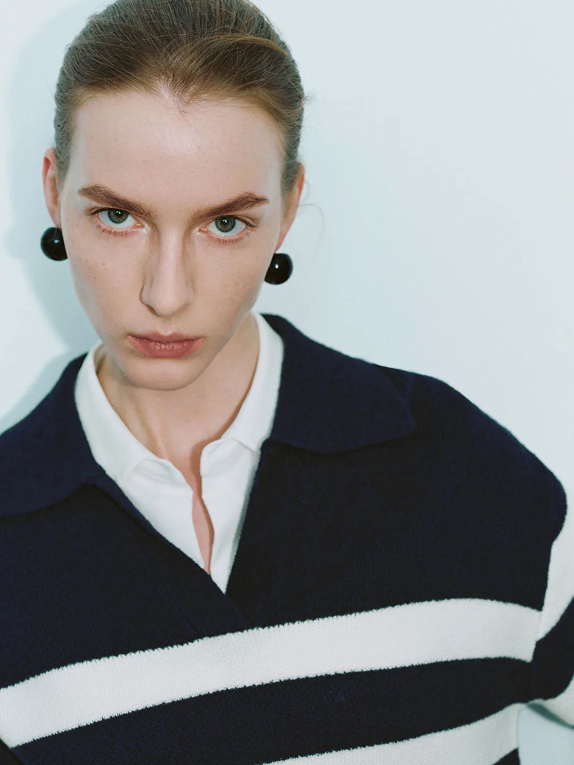 Striped Lapel Knitted T-Shirts