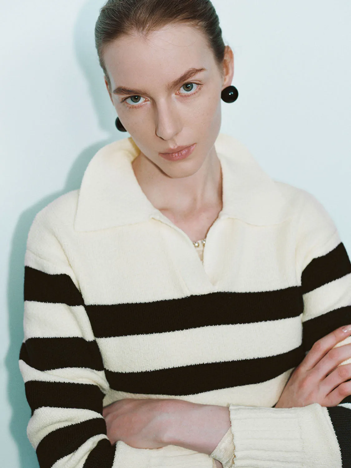 Striped Lapel Knitted T-Shirts