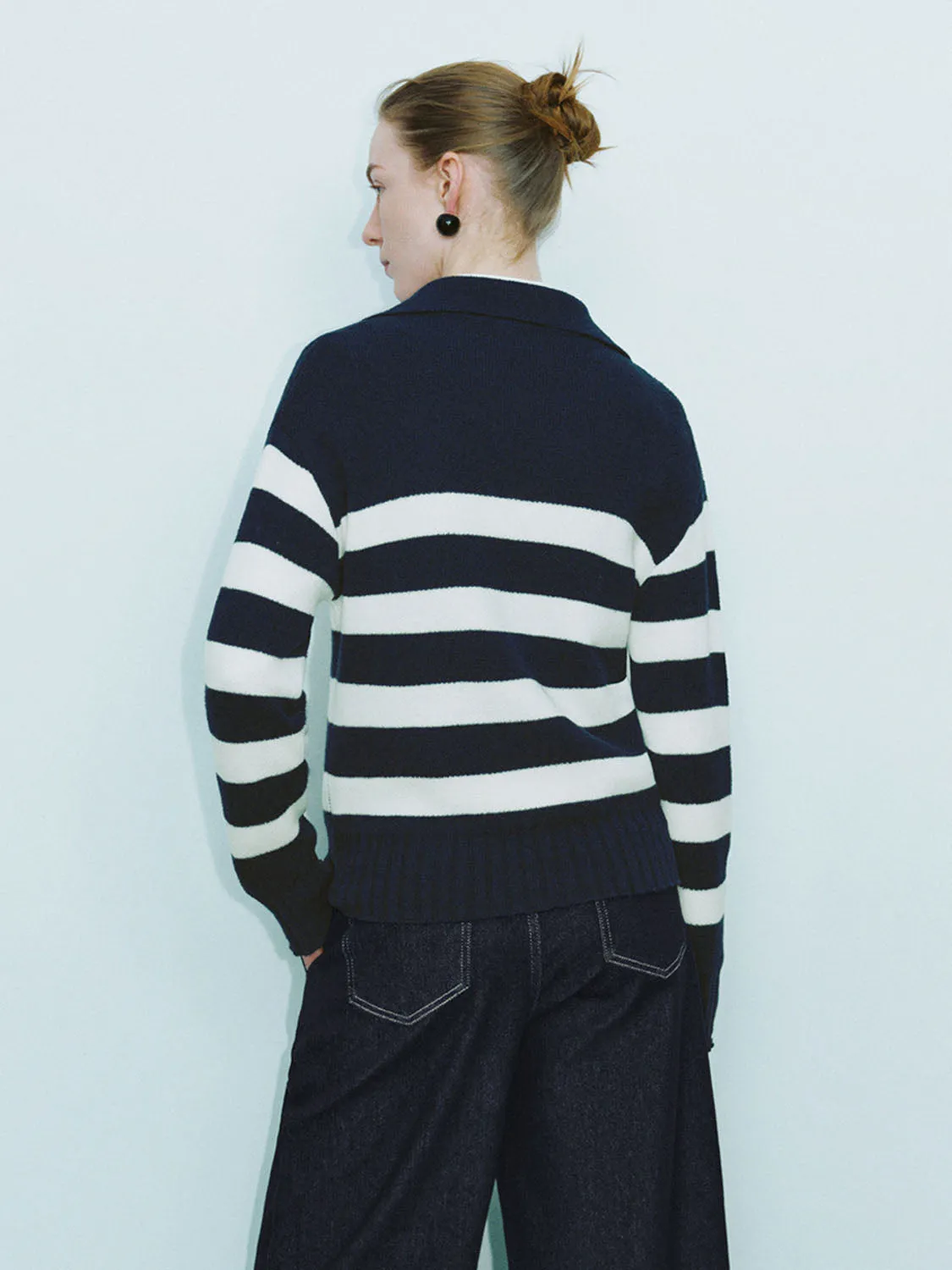 Striped Lapel Knitted T-Shirts