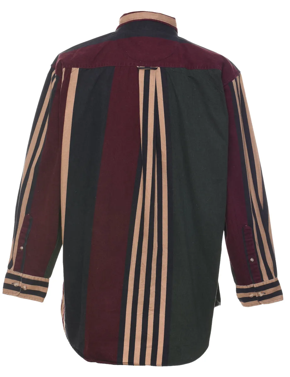 Striped Maroon & Dark Green Denim Shirt - L