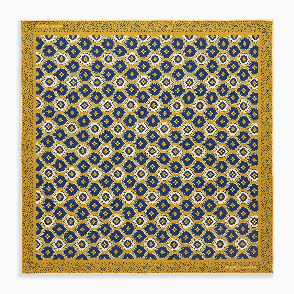 Tan Medallion Print Silk Pocket Square
