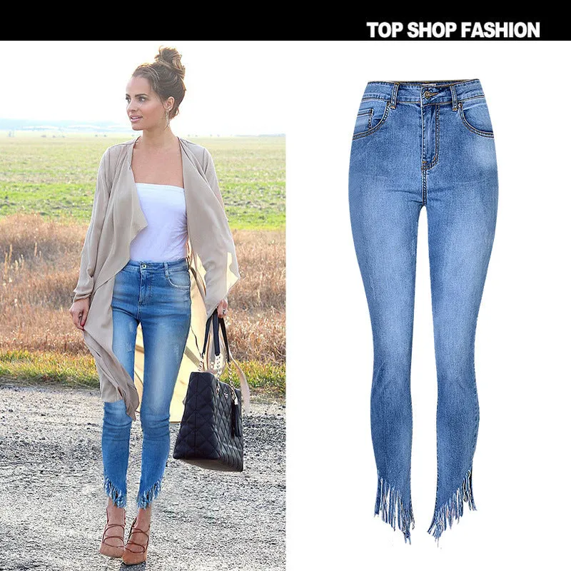 Tassels Packets High Waist Irregular Long Zipper Skinny Pants
