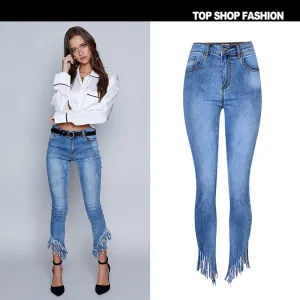 Tassels Packets High Waist Irregular Long Zipper Skinny Pants