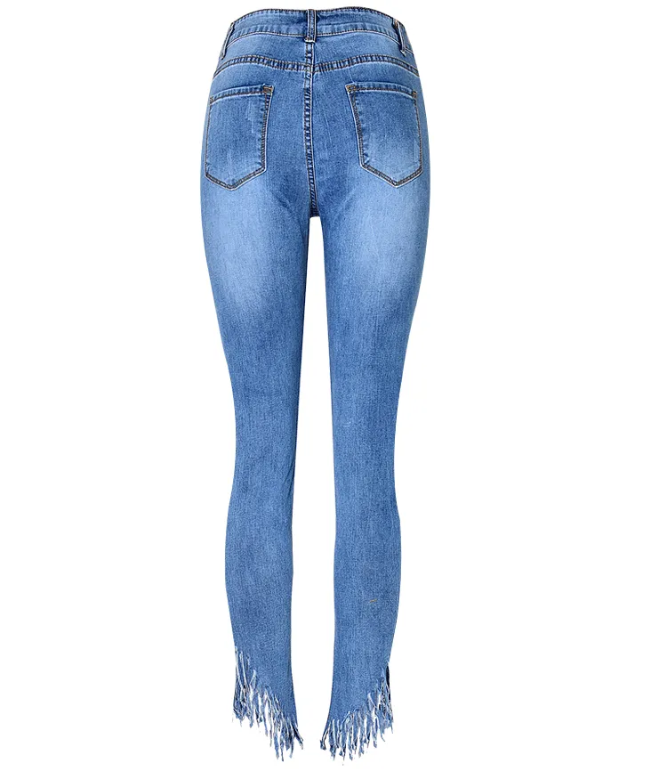Tassels Packets High Waist Irregular Long Zipper Skinny Pants