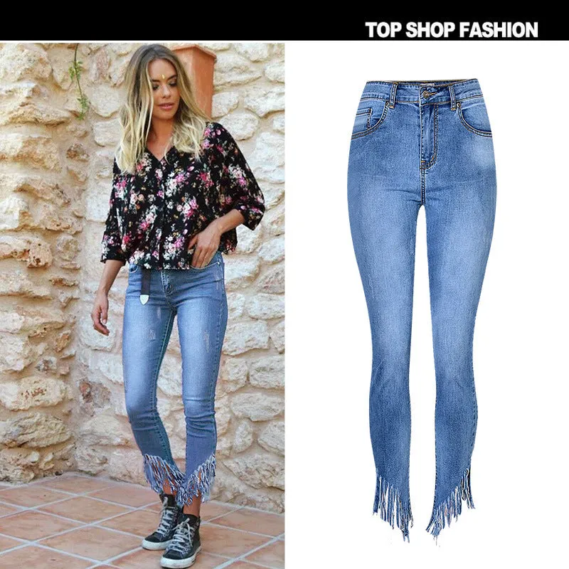 Tassels Packets High Waist Irregular Long Zipper Skinny Pants
