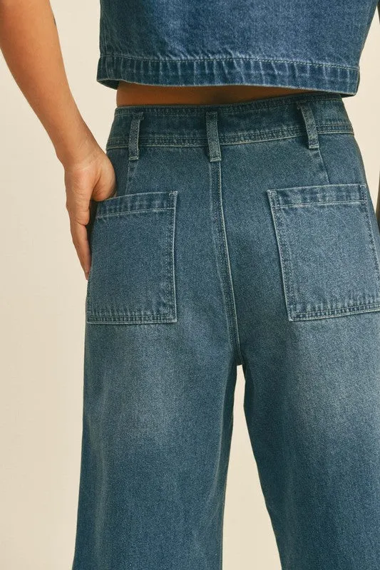 The Maisy Washed Denim Top   Pants Set - Sold Separately