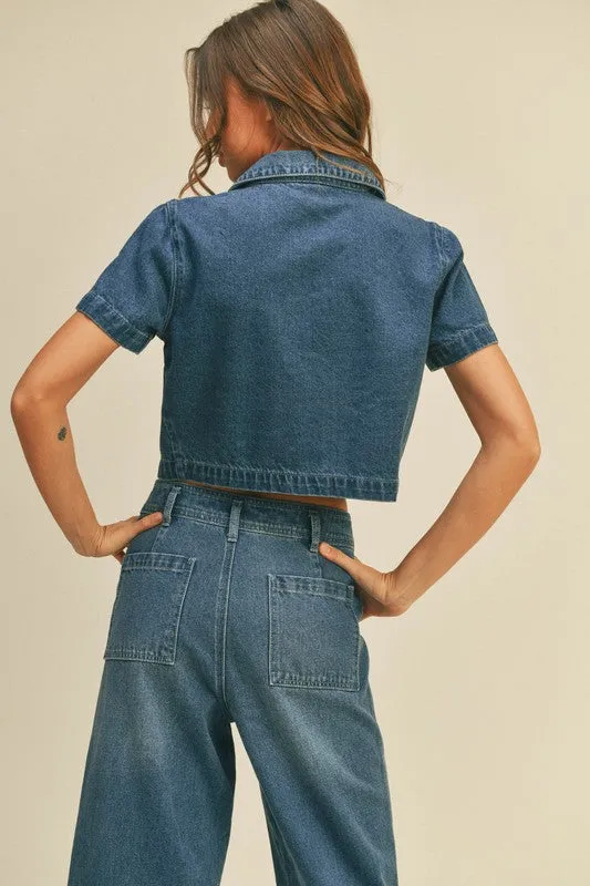 The Maisy Washed Denim Top   Pants Set - Sold Separately