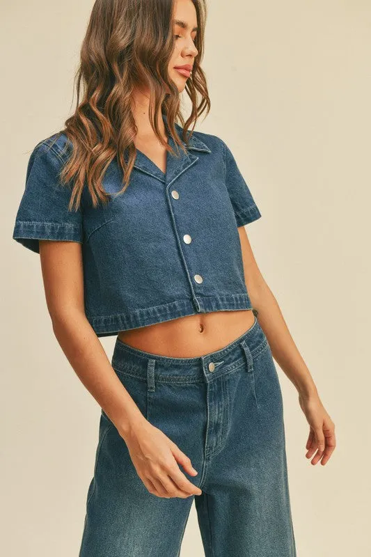 The Maisy Washed Denim Top   Pants Set - Sold Separately