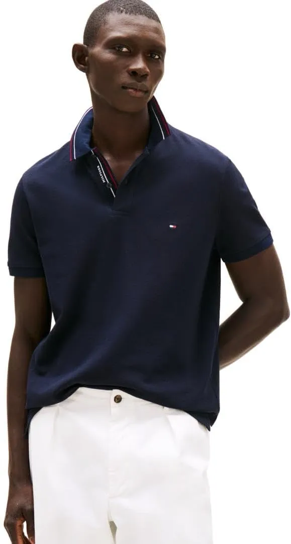 Tommy Hilfiger Men's Short Sleeve Polo Shirts in Regular Fit with Designs, Available in Big and Tall
