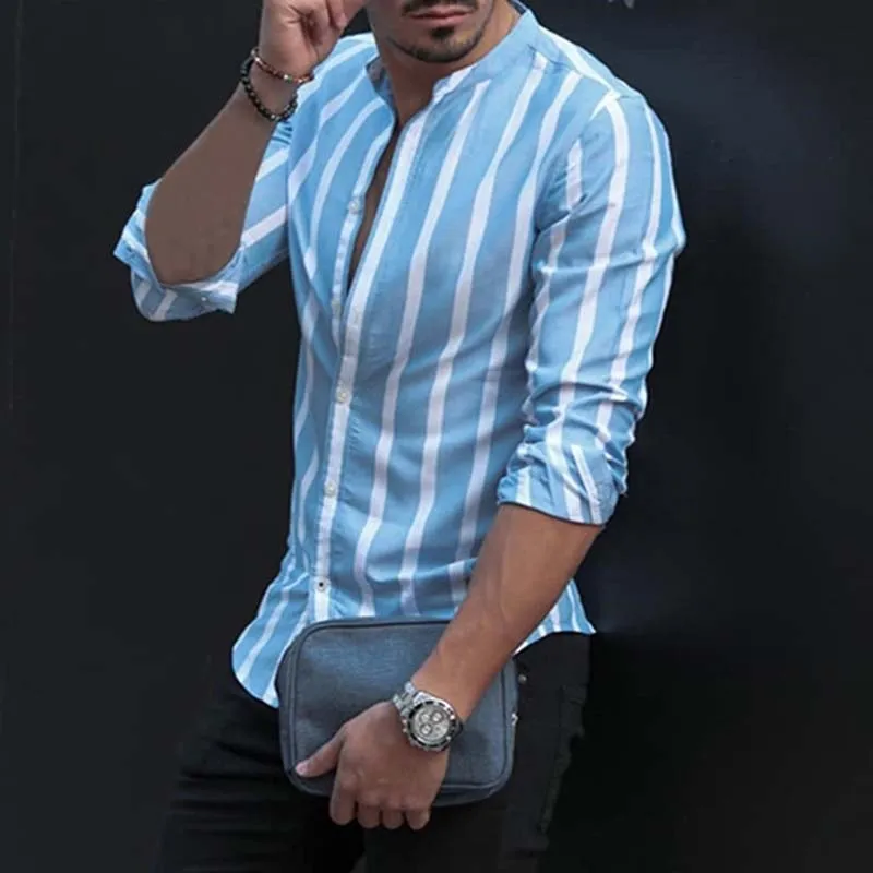 Toxyno Clothing Stand Collar Striped Shirts