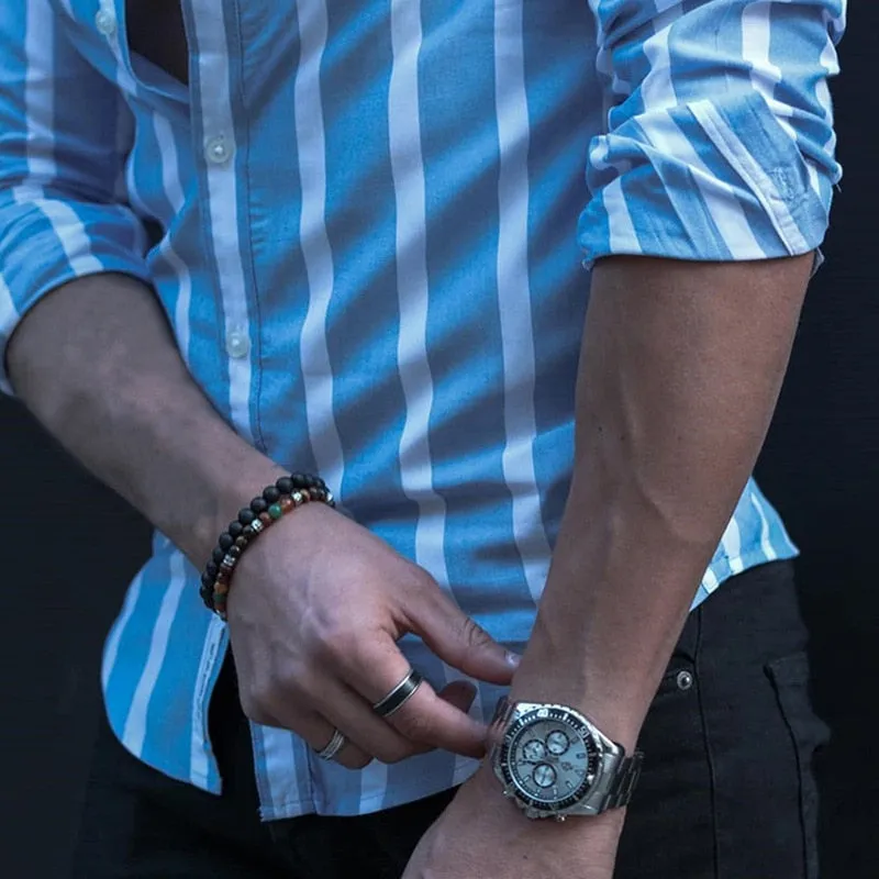 Toxyno Clothing Stand Collar Striped Shirts