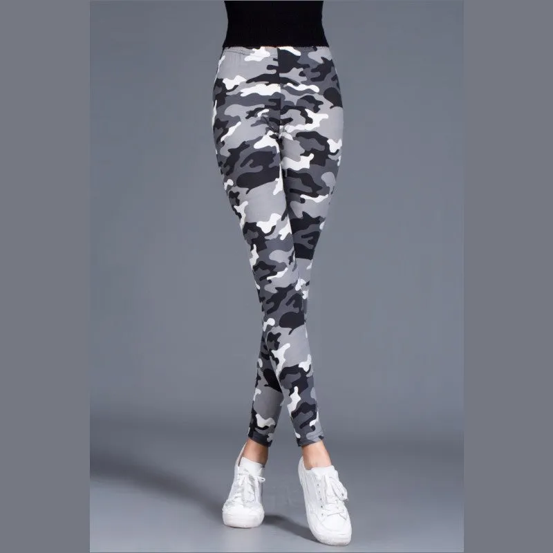 Trendy Camo Prints Outdoor Brushed Cotton Printed Women Plus Size Stretchable Slim-Look Slim-Fit Pants Ankle-Length Leggings