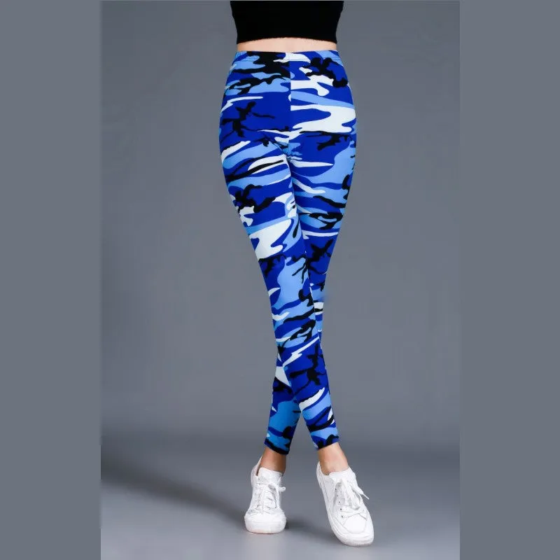 Trendy Camo Prints Outdoor Brushed Cotton Printed Women Plus Size Stretchable Slim-Look Slim-Fit Pants Ankle-Length Leggings