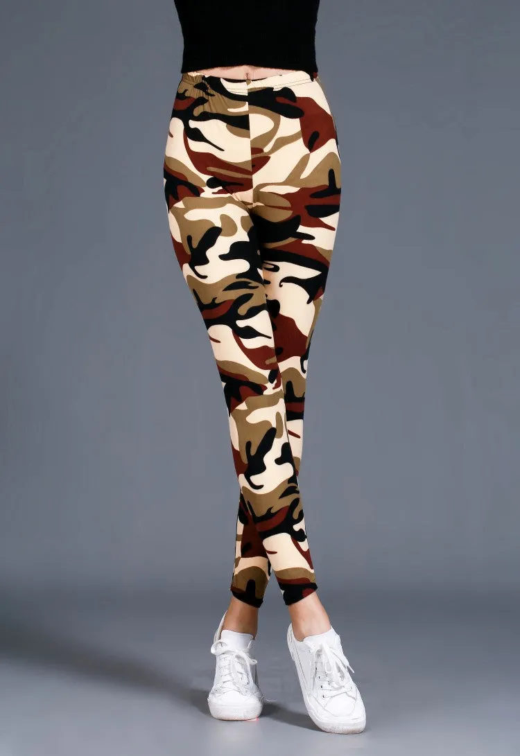 Trendy Camo Prints Outdoor Brushed Cotton Printed Women Plus Size Stretchable Slim-Look Slim-Fit Pants Ankle-Length Leggings