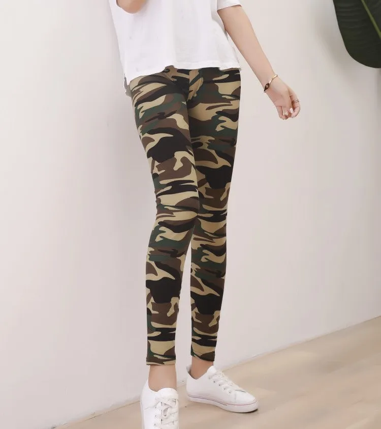 Trendy Camo Prints Outdoor Brushed Cotton Printed Women Plus Size Stretchable Slim-Look Slim-Fit Pants Ankle-Length Leggings