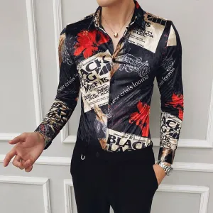Velour Mens Long Sleeve Fashion Social Luxury shirt