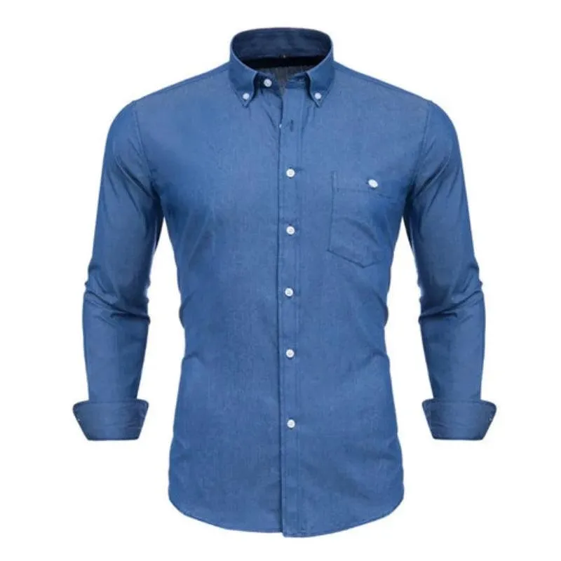 VISADA JAUNA  High Quality Men Shirt Jeans Long Sleeve