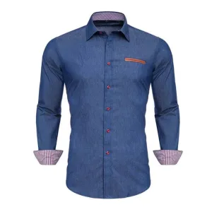 VISADA JAUNA  High Quality Men Shirt Jeans Long Sleeve