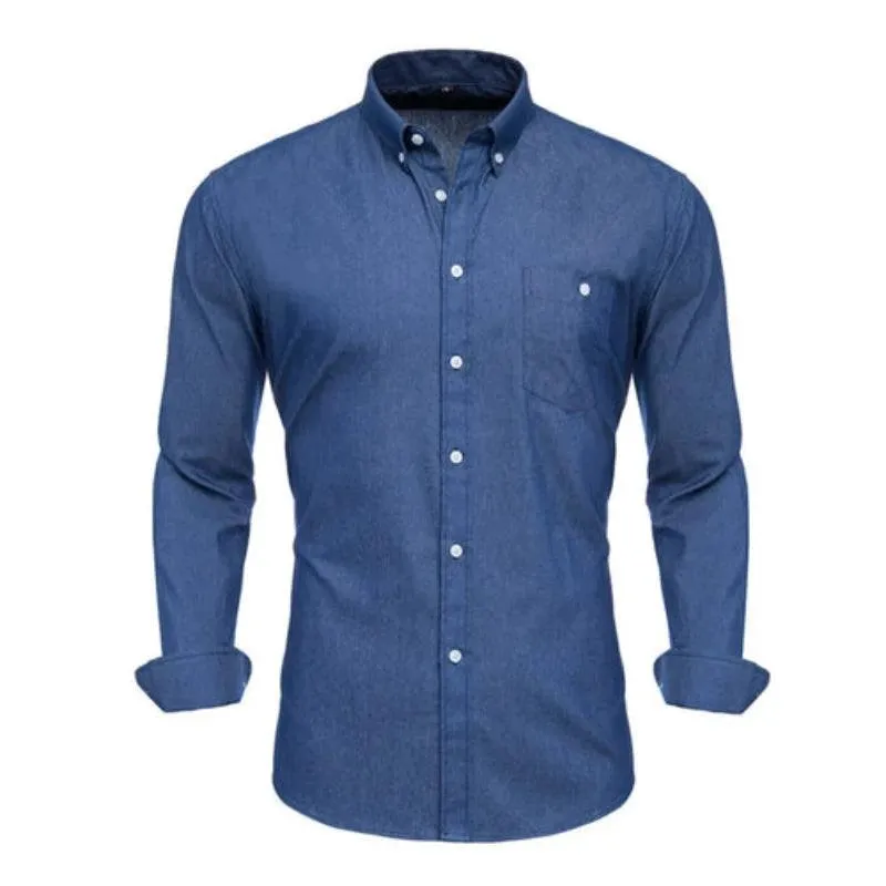 VISADA JAUNA  High Quality Men Shirt Jeans Long Sleeve