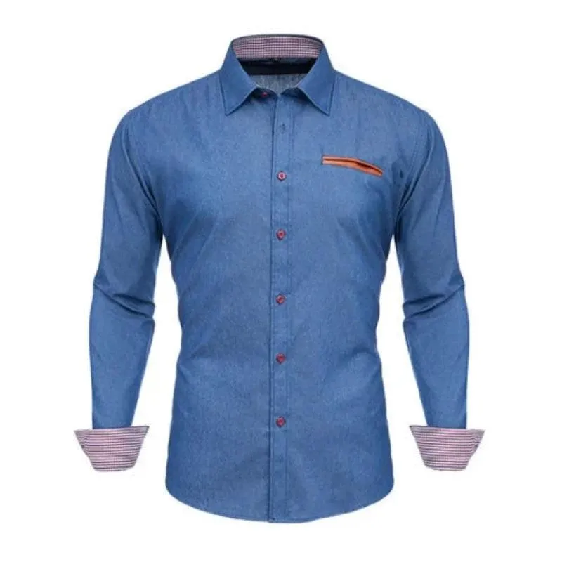 VISADA JAUNA  High Quality Men Shirt Jeans Long Sleeve