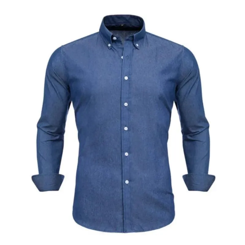 VISADA JAUNA  High Quality Men Shirt Jeans Long Sleeve