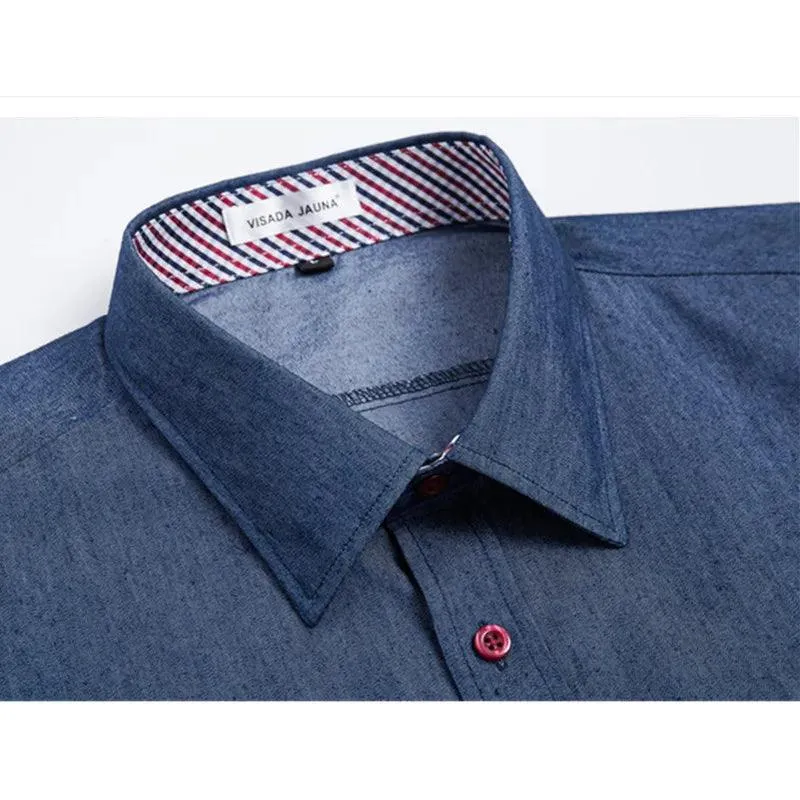 VISADA JAUNA  High Quality Men Shirt Jeans Long Sleeve
