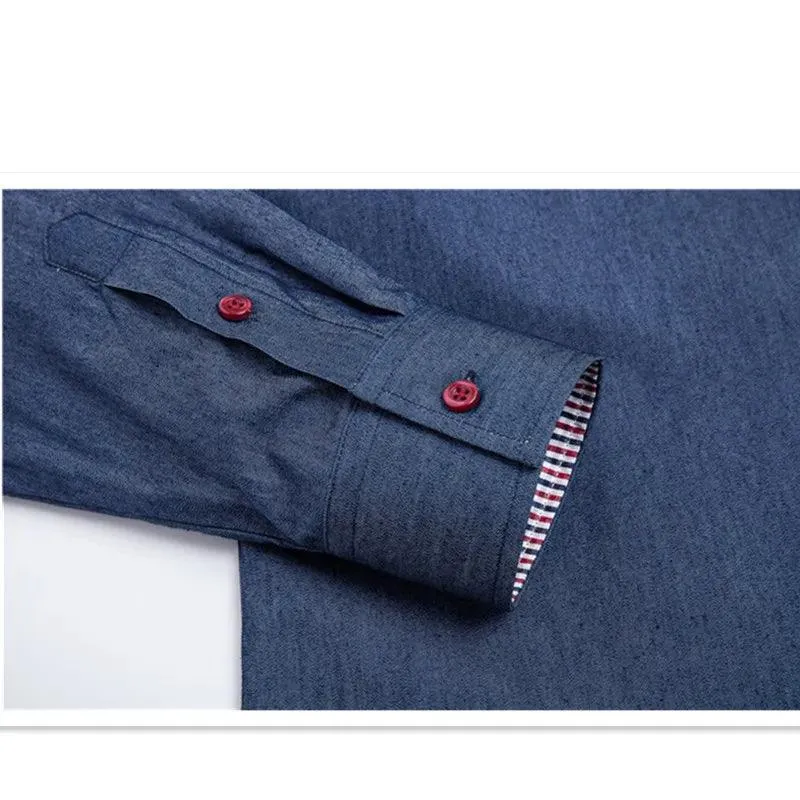 VISADA JAUNA  High Quality Men Shirt Jeans Long Sleeve