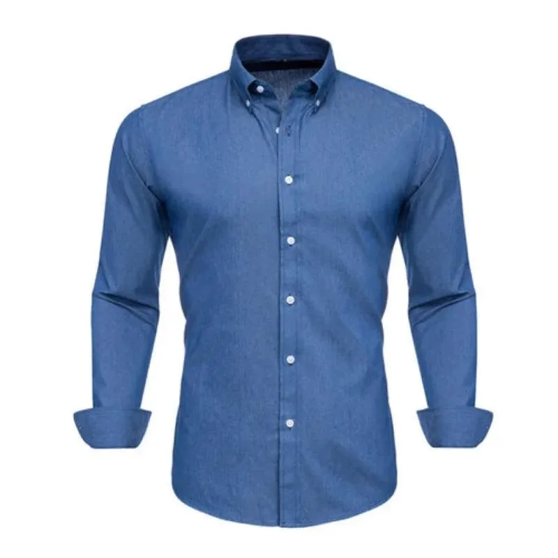 VISADA JAUNA  High Quality Men Shirt Jeans Long Sleeve
